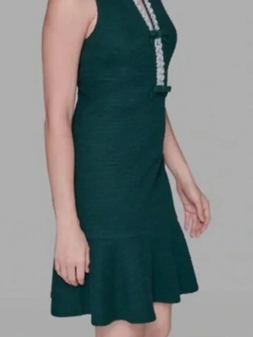 NWT KARL LAGERFELD PARIS Knit Tweed Flounce Hem Pearl Trim A-Line Dress - Picture 2 of 3